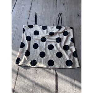 Victoria's Secret Camisole Women XL White Black Polka Dot Satin Split Back Top